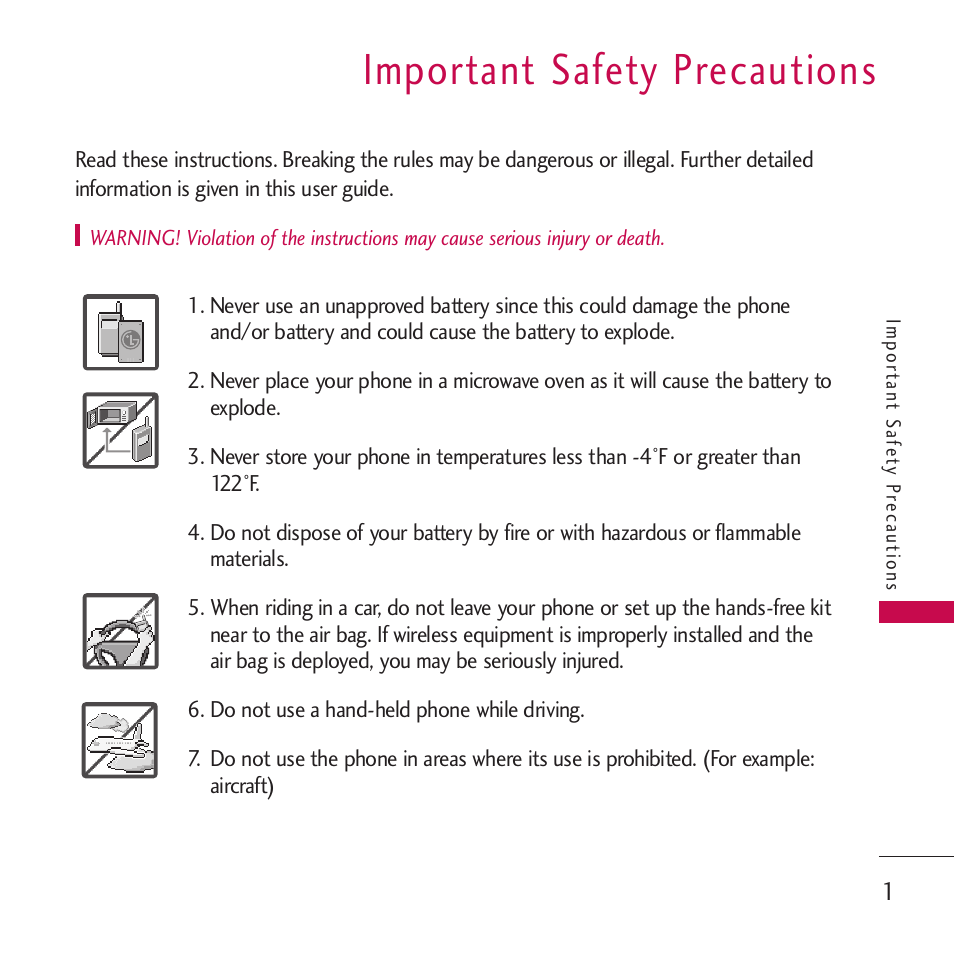 Important safety precautions | LG Rumor touch User Manual | Page 3 / 98