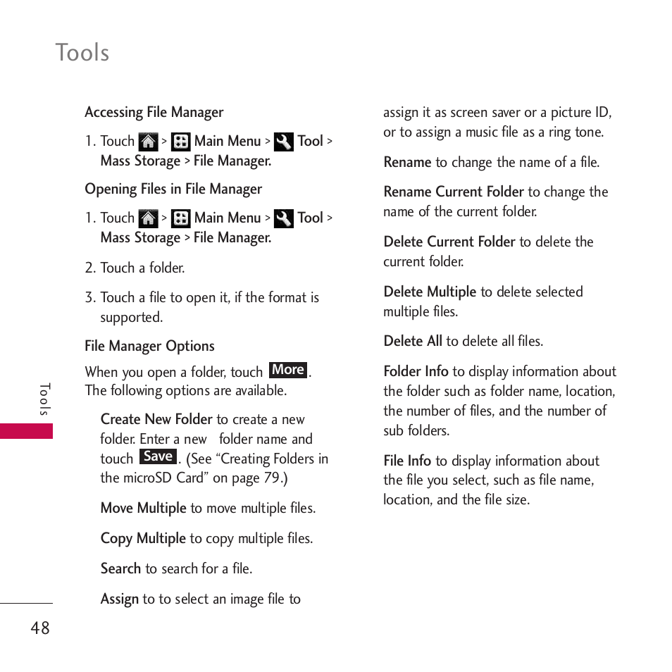 Tools | LG Rumor touch User Manual | Page 50 / 98