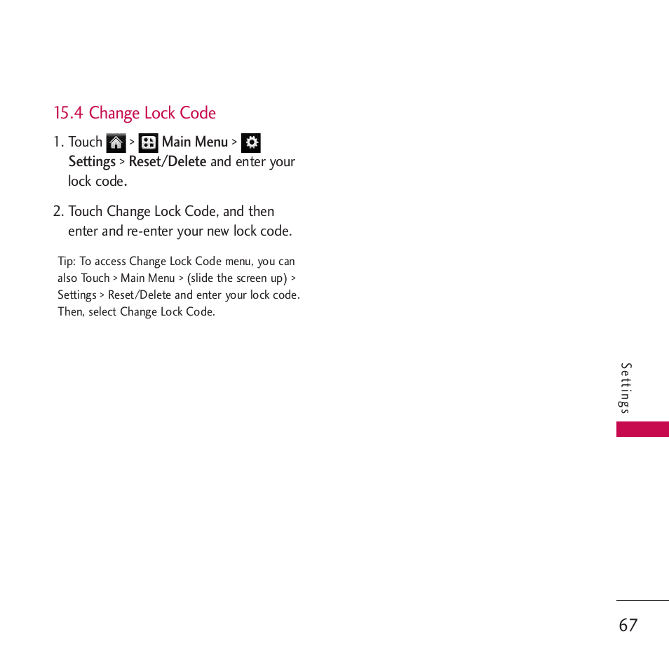 4 change lock code | LG Rumor touch User Manual | Page 69 / 98