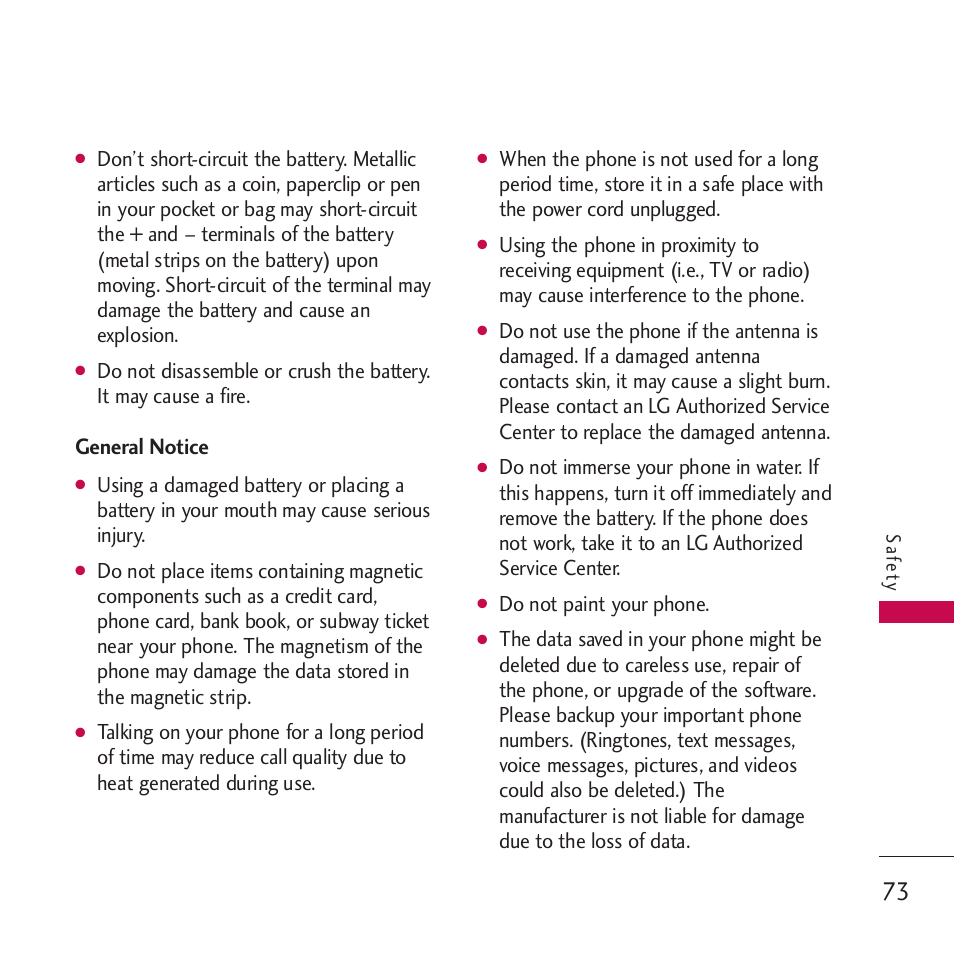 General notice, Do not paint your phone | LG Rumor touch User Manual | Page 75 / 98