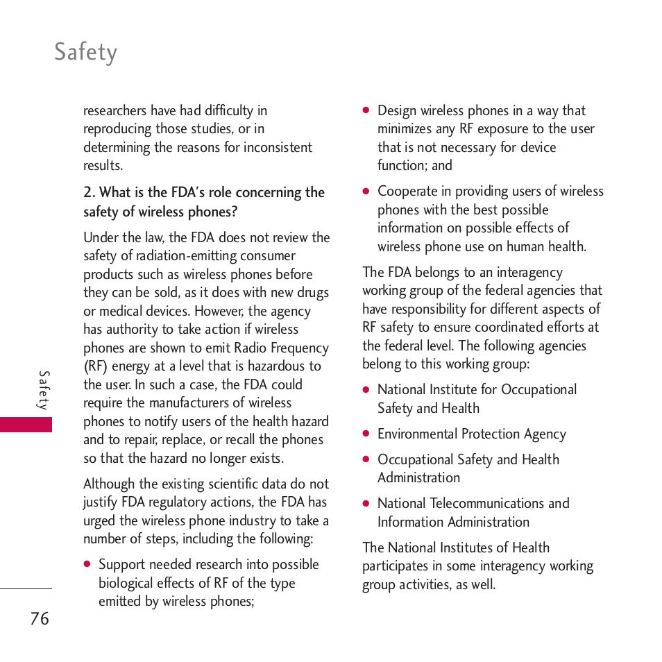 Safety | LG Rumor touch User Manual | Page 78 / 98