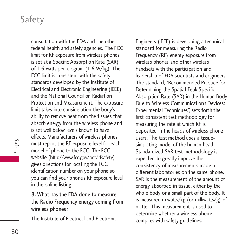 Safety | LG Rumor touch User Manual | Page 82 / 98