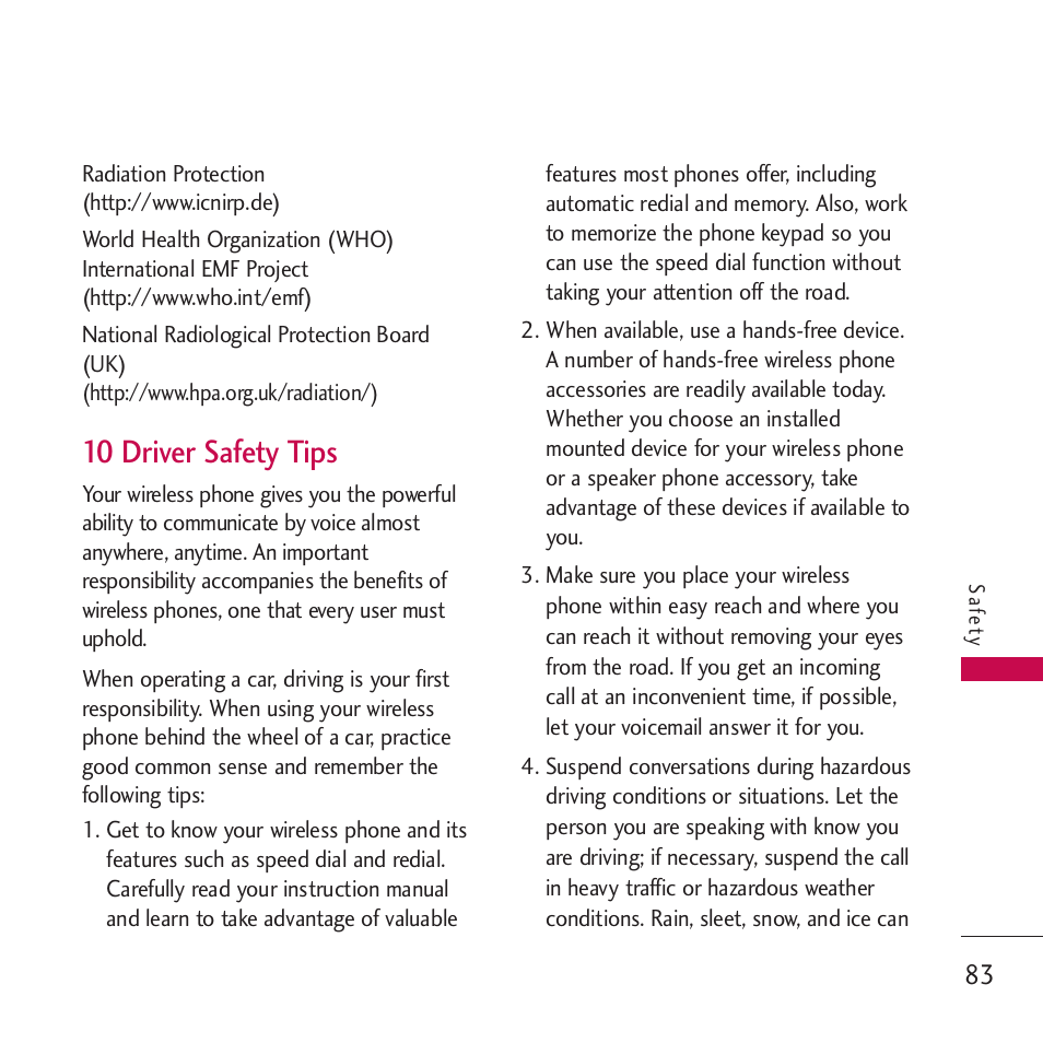 10 driver safety tips | LG Rumor touch User Manual | Page 85 / 98