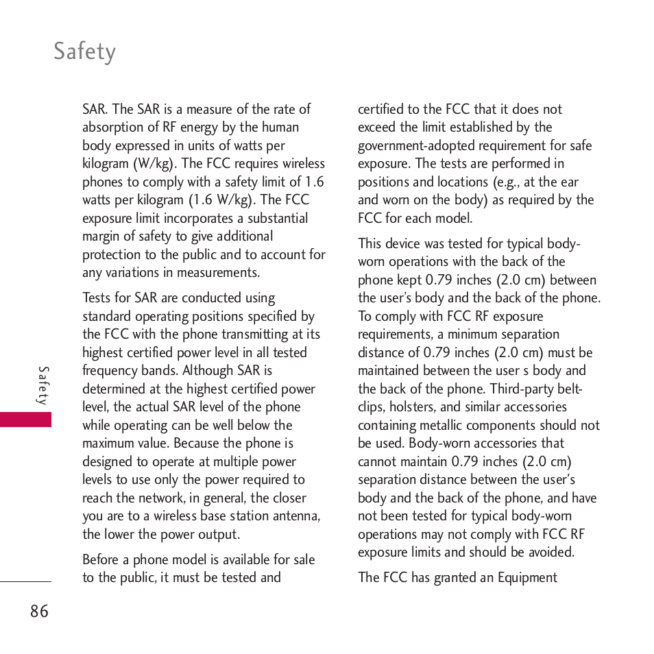 Safety | LG Rumor touch User Manual | Page 88 / 98