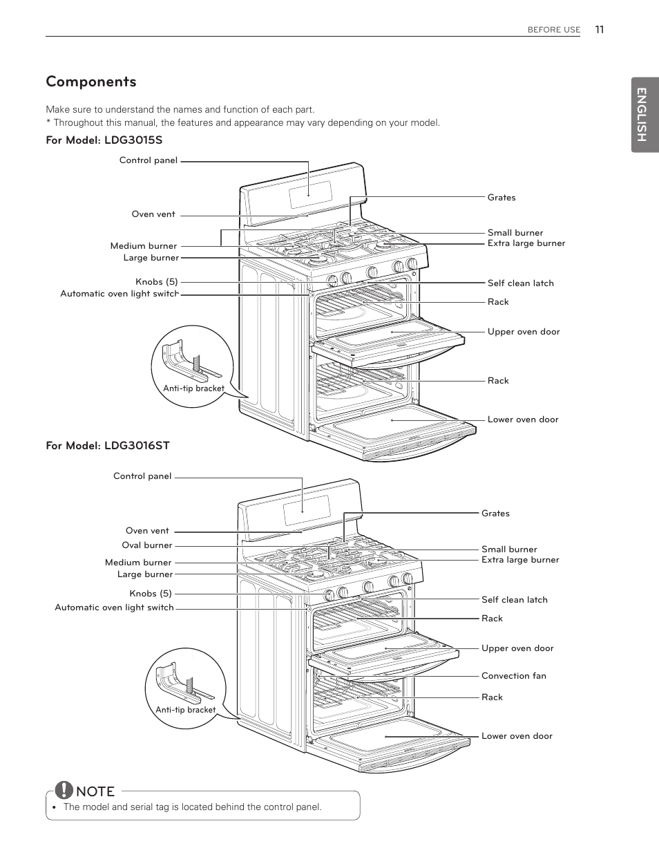 Components | LG LDG3016ST  EN User Manual | Page 11 / 47
