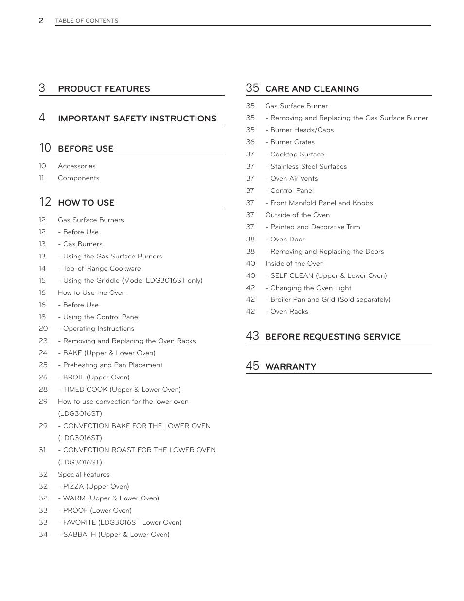 LG LDG3016ST  EN User Manual | Page 2 / 47