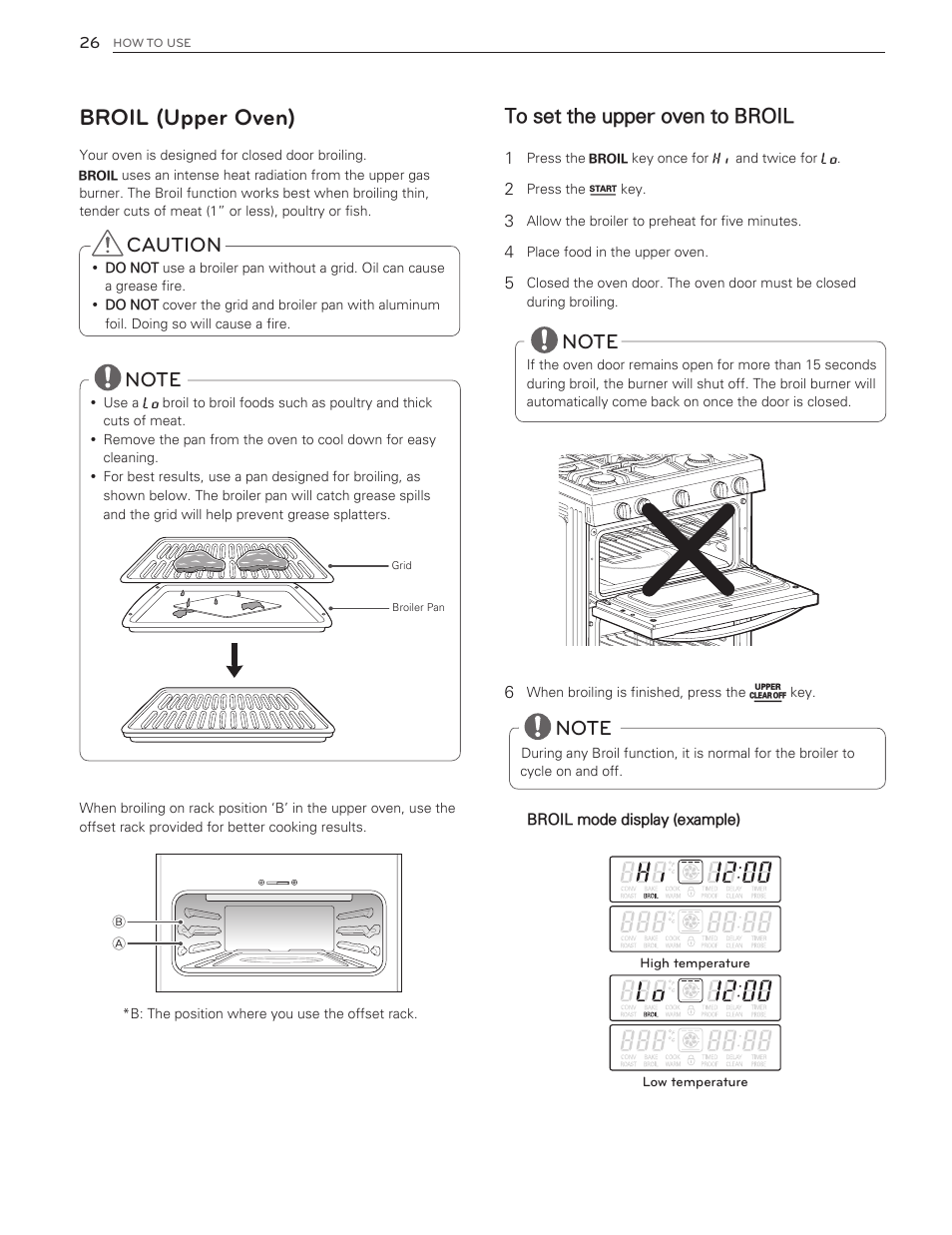 Broil (upper oven), Caution | LG LDG3016ST  EN User Manual | Page 26 / 47