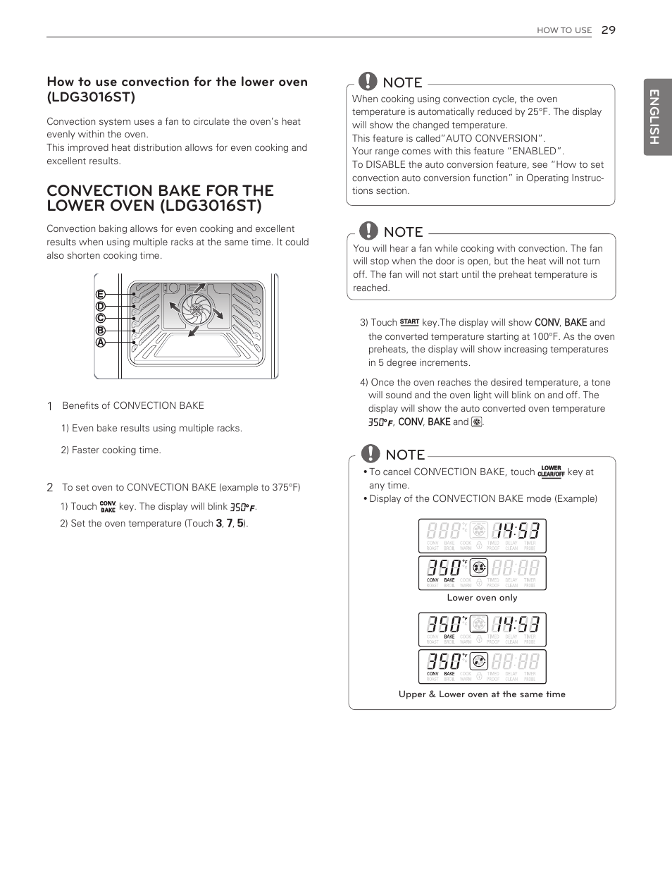 Convection bake for the lower oven (ldg3016st) | LG LDG3016ST  EN User Manual | Page 29 / 47