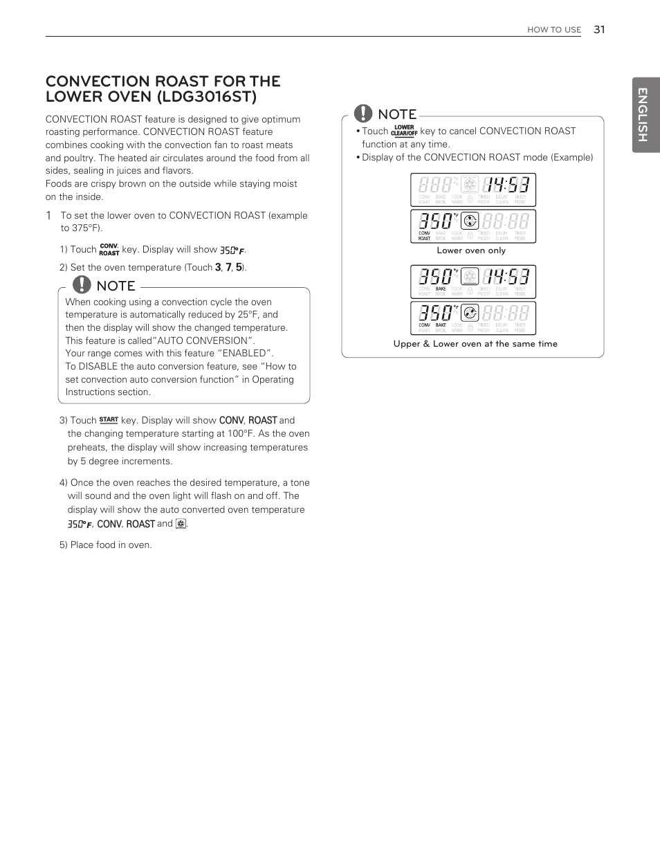 Convection roast for the lower oven (ldg3016st) | LG LDG3016ST  EN User Manual | Page 31 / 47