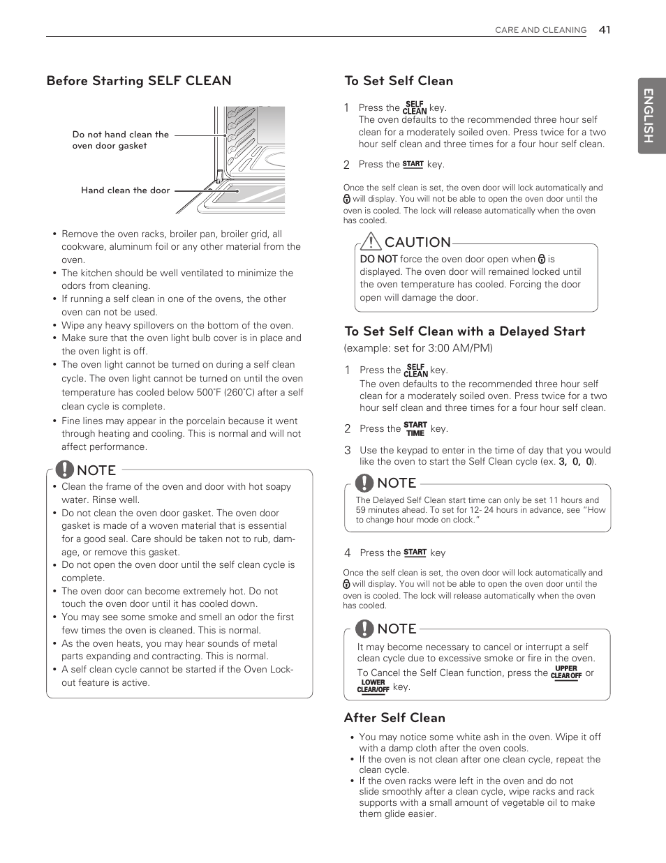 Caution, Before starting self clean, After self clean | LG LDG3016ST  EN User Manual | Page 41 / 47