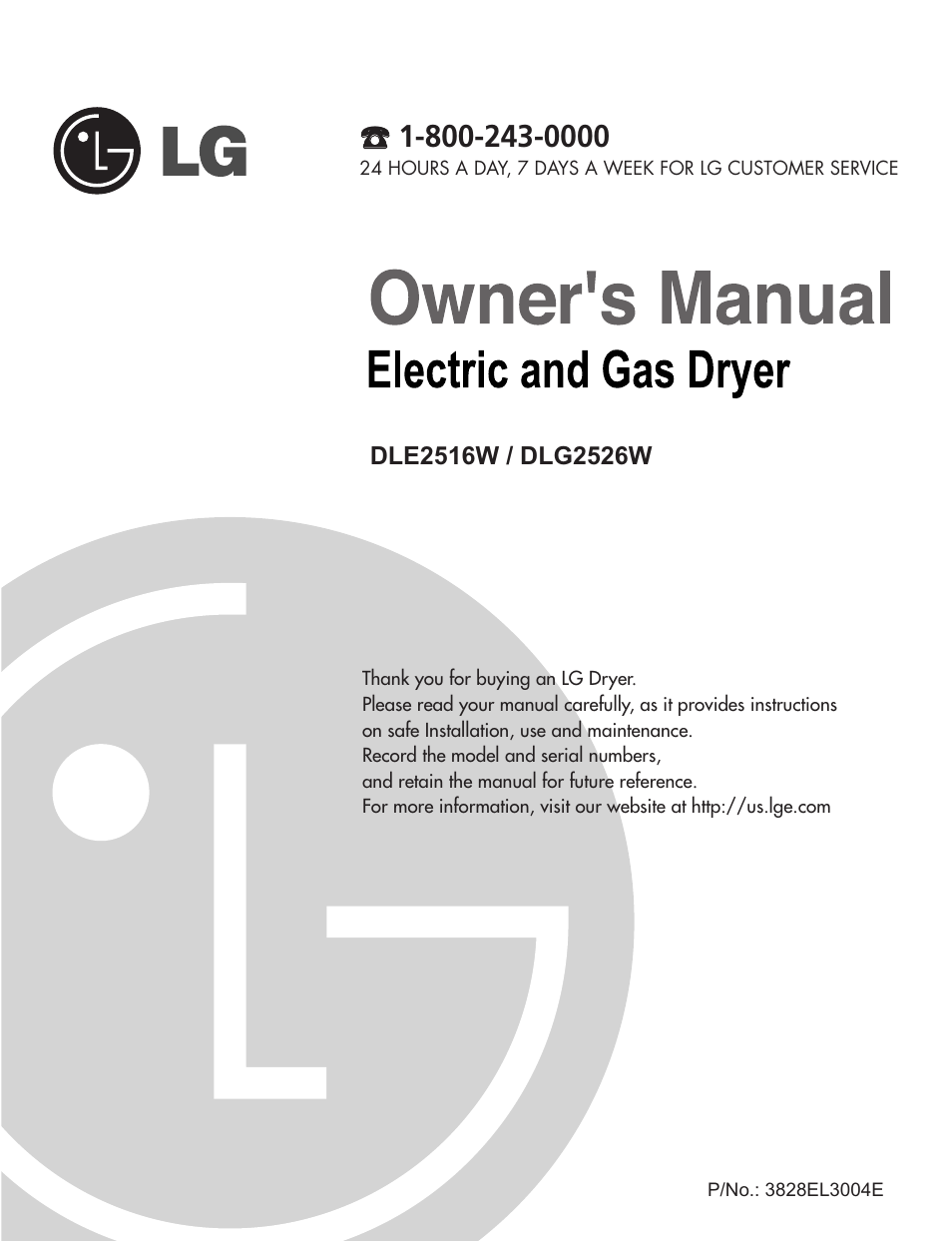 LG DLE2516W User Manual | 67 pages
