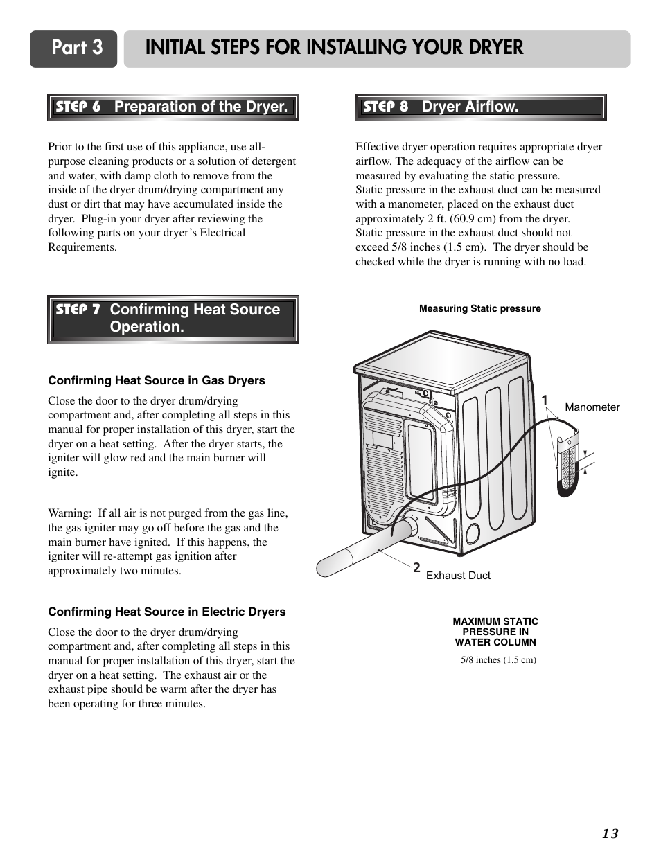 Part 3 initial steps for installing your dryer | LG DLE2516W User Manual | Page 13 / 67