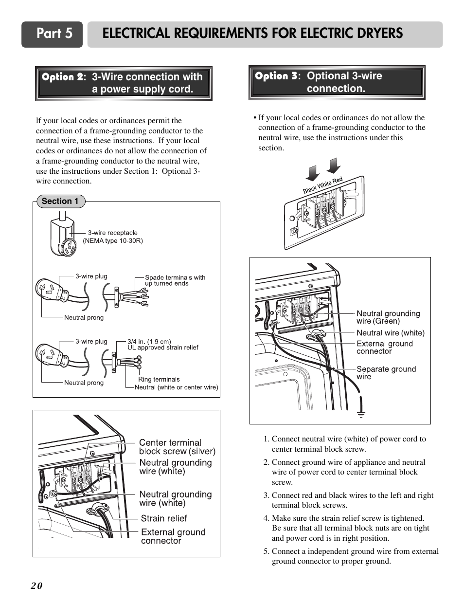 Part 5 electrical requirements for electric dryers | LG DLE2516W User Manual | Page 20 / 67