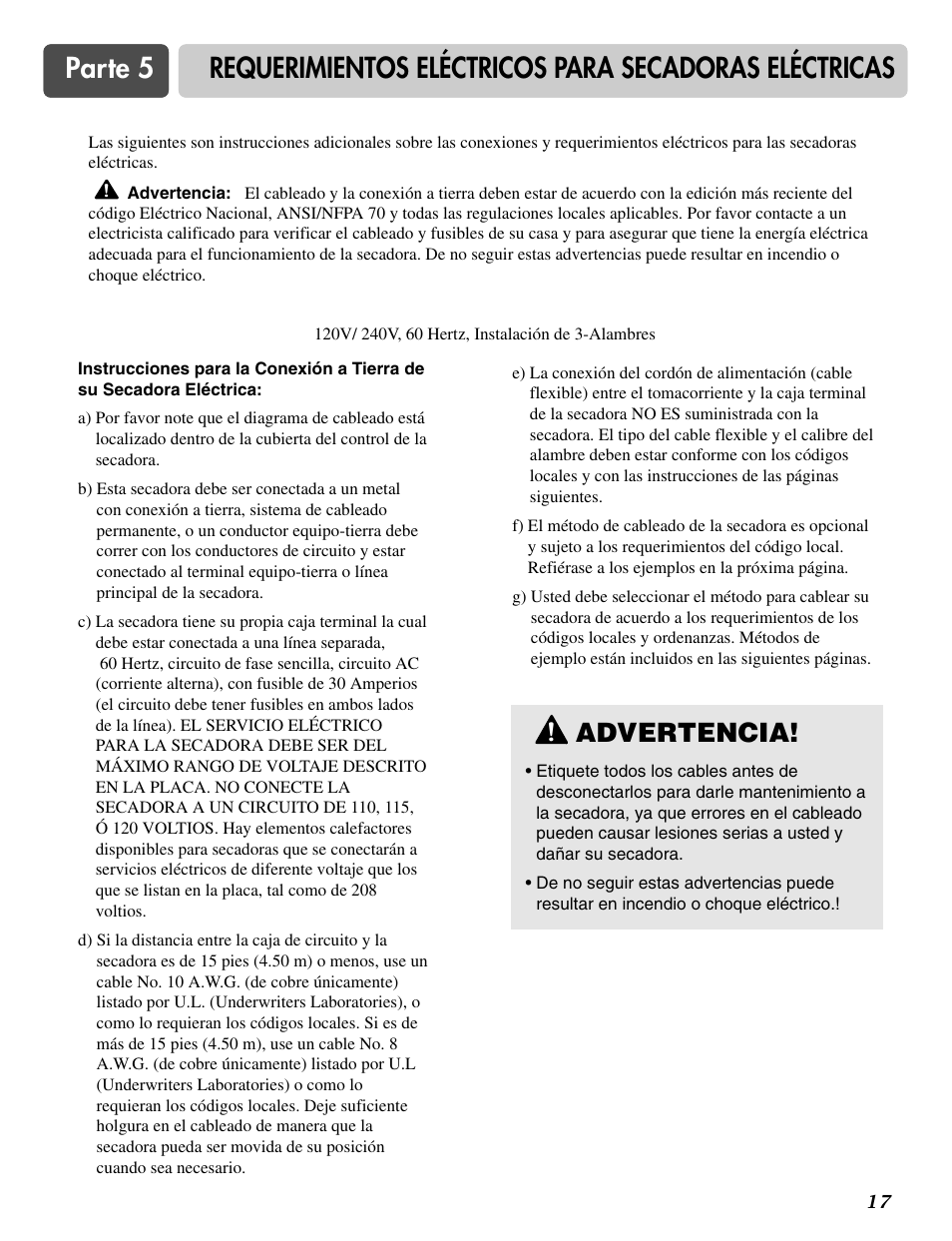 Advertencia | LG DLE2516W User Manual | Page 50 / 67