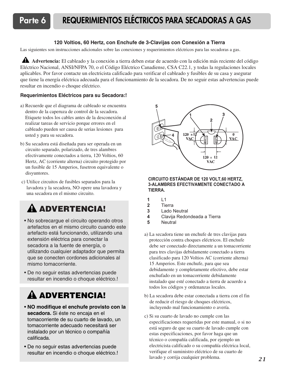 Advertencia | LG DLE2516W User Manual | Page 54 / 67