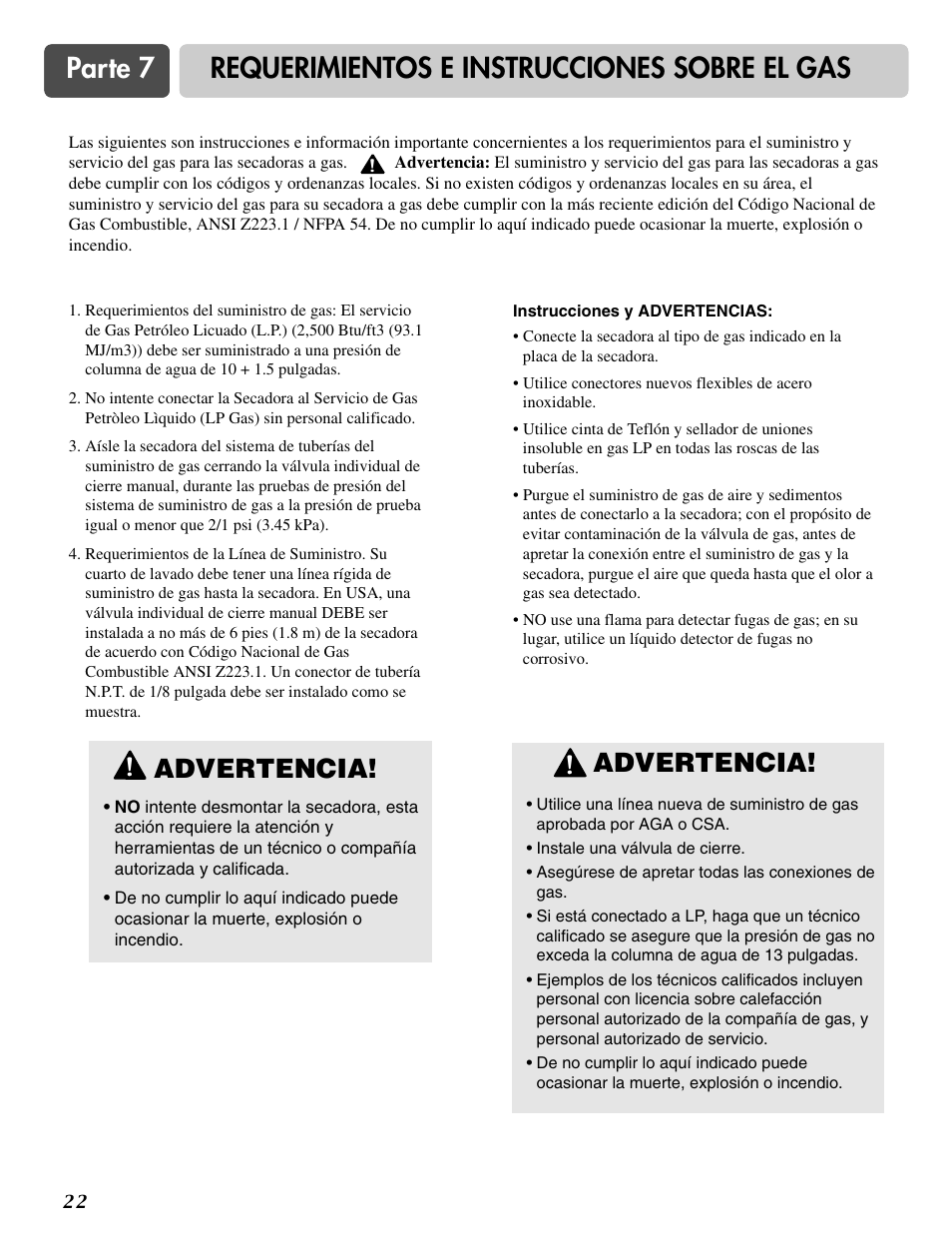 Advertencia | LG DLE2516W User Manual | Page 55 / 67