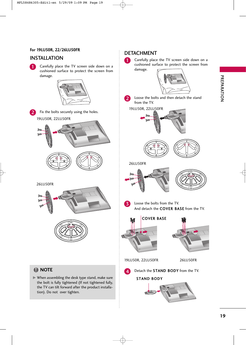 Installation detachment | LG 19LH20R User Manual | Page 19 / 124