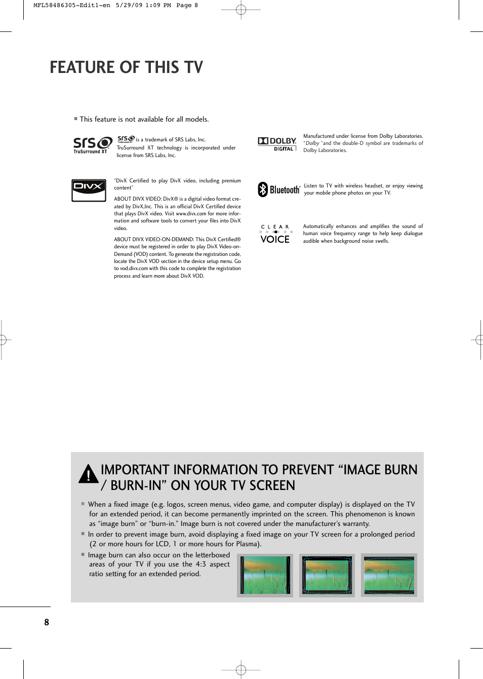 Feature of this tv | LG 19LH20R User Manual | Page 8 / 124