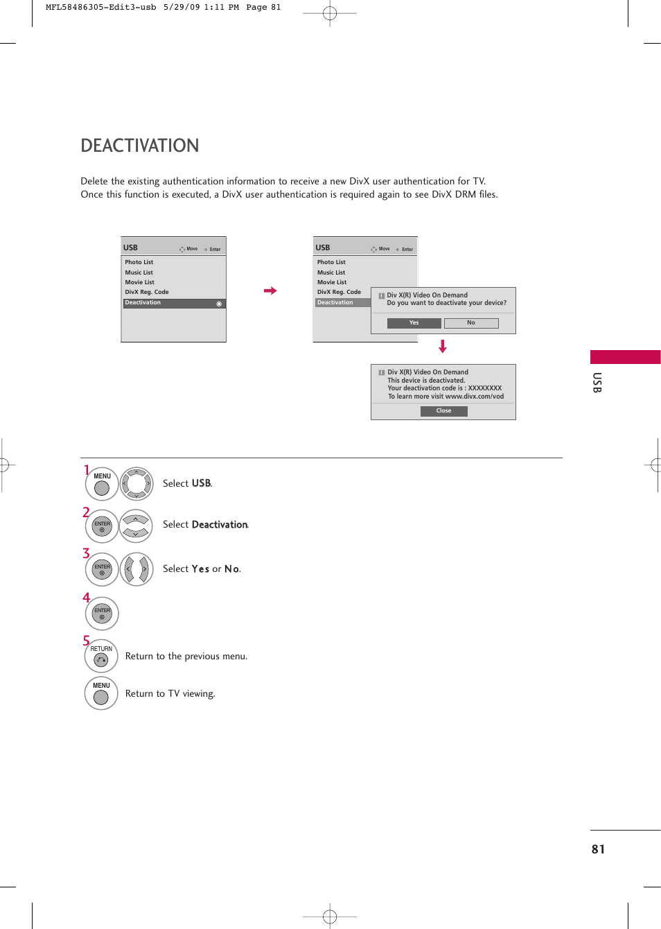 Deactivation | LG 19LH20R User Manual | Page 81 / 124