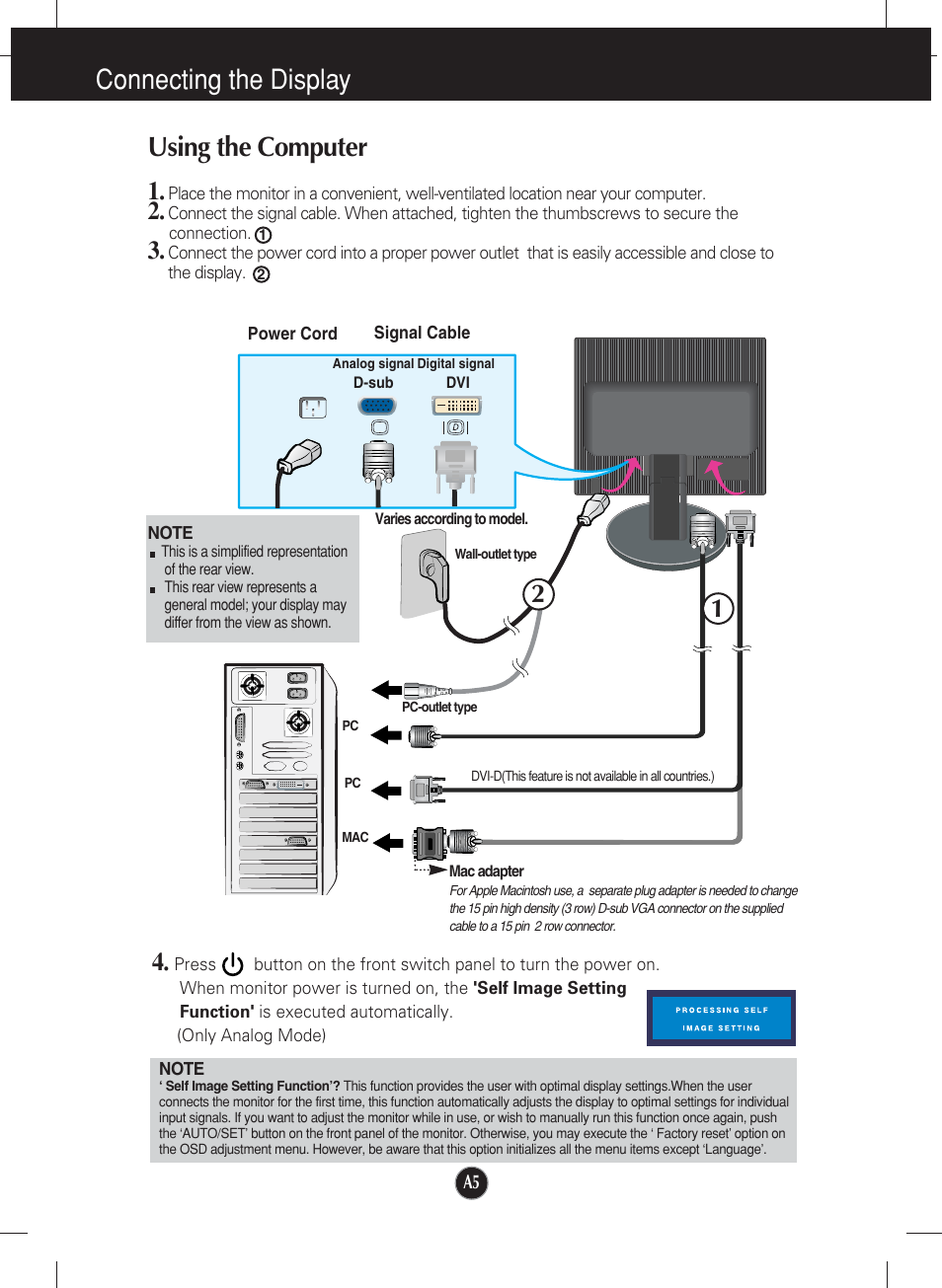 Using the computer, Connecting the display using the computer | LG L1752TX User Manual | Page 6 / 23