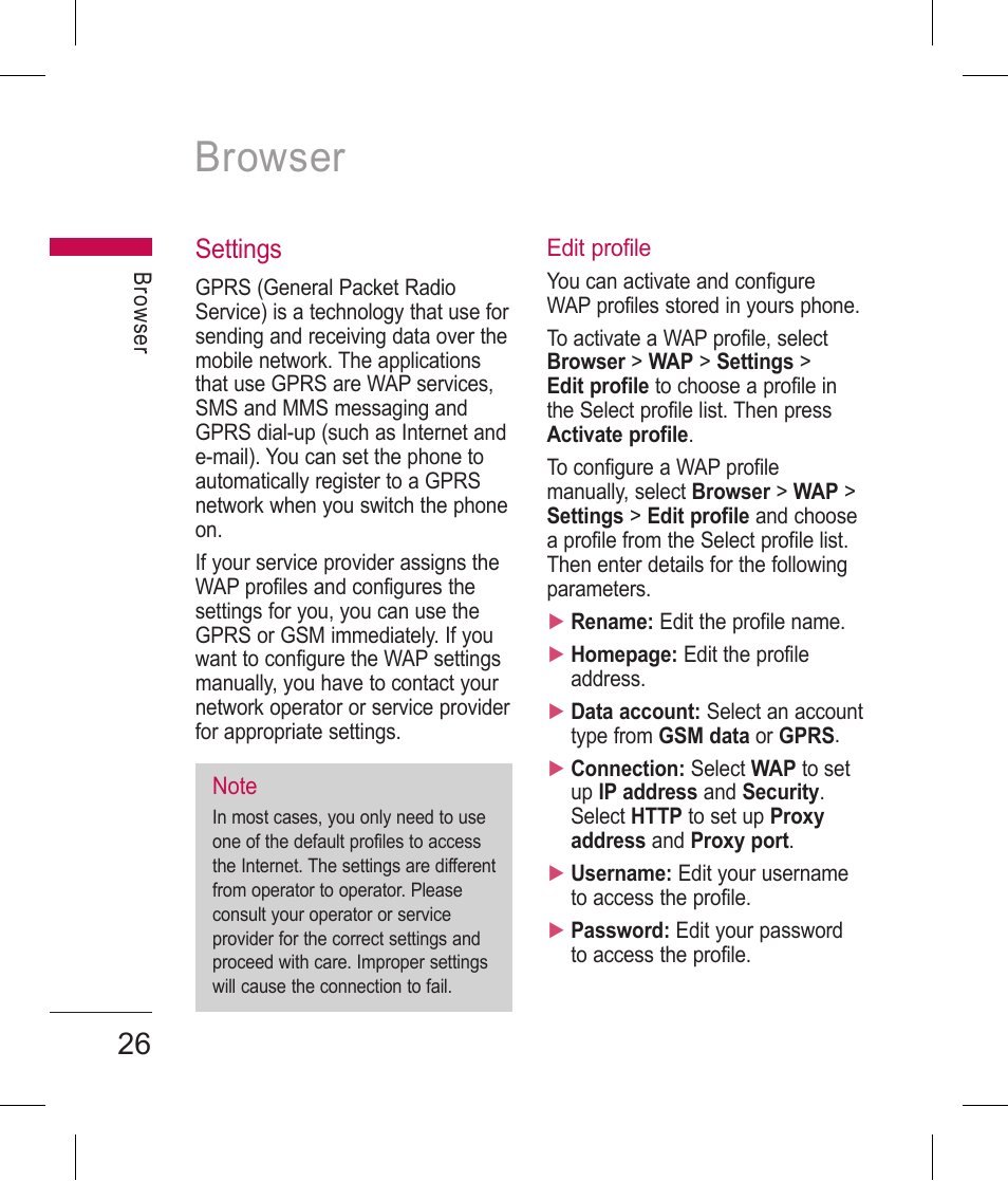 Browser, Settings | LG BLUETOOTH QDID B013918 KP199 User Manual | Page 126 / 226
