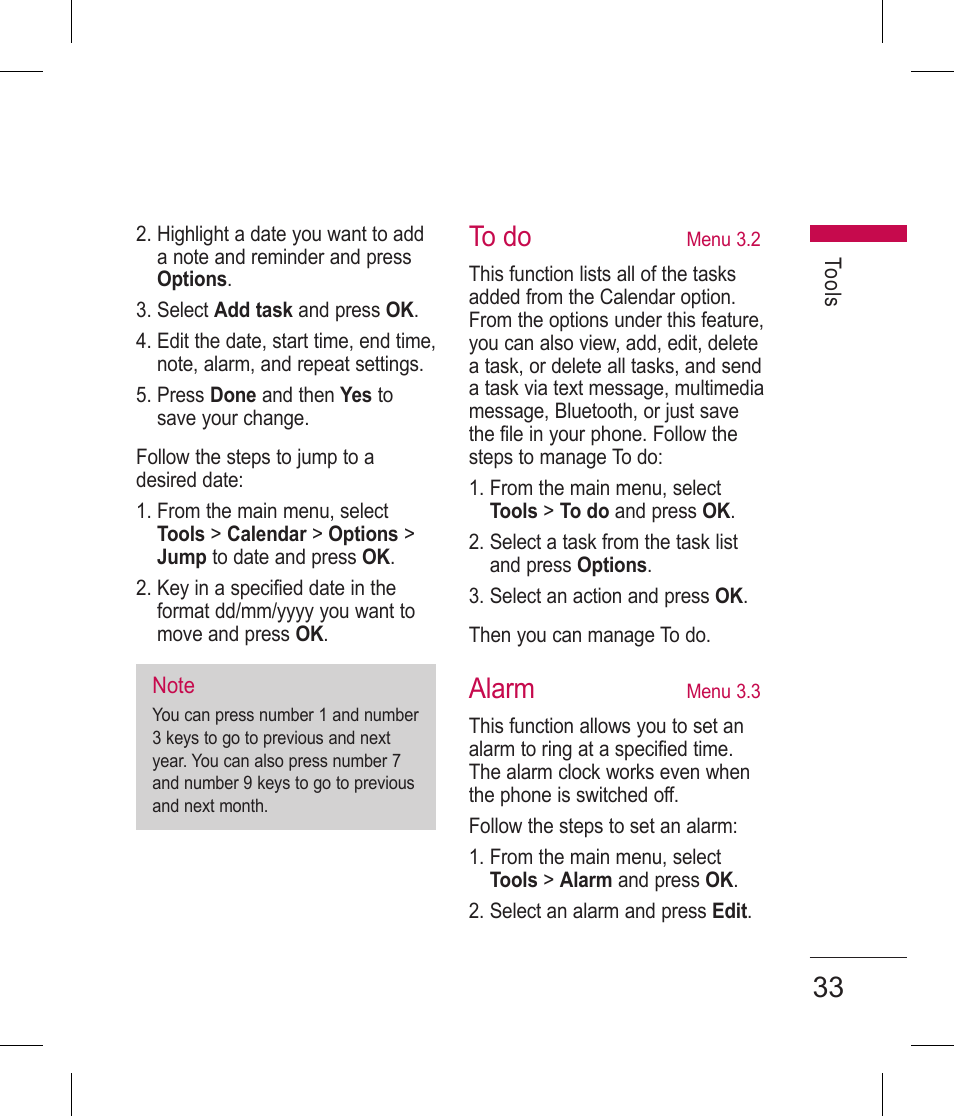 Alarm | LG BLUETOOTH QDID B013918 KP199 User Manual | Page 133 / 226
