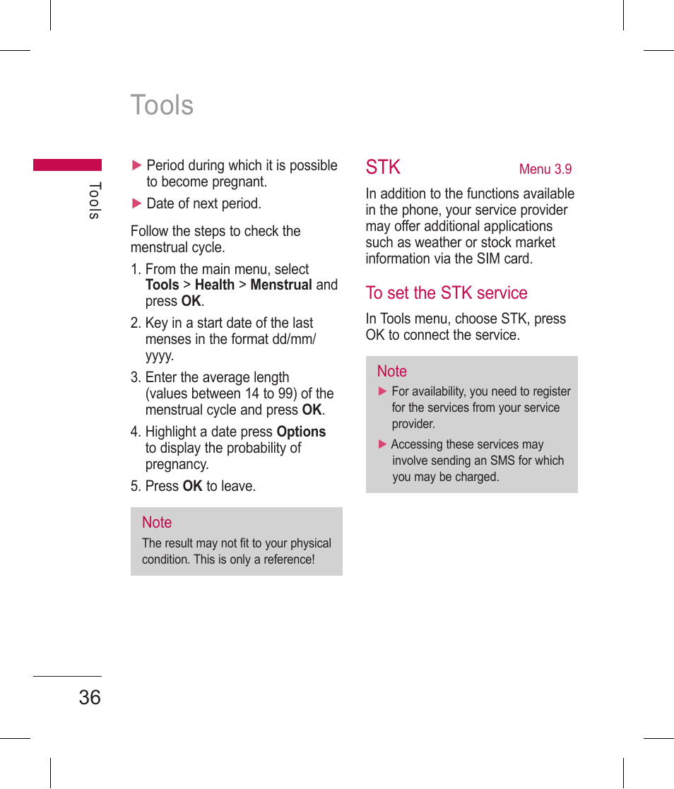 Tools | LG BLUETOOTH QDID B013918 KP199 User Manual | Page 136 / 226