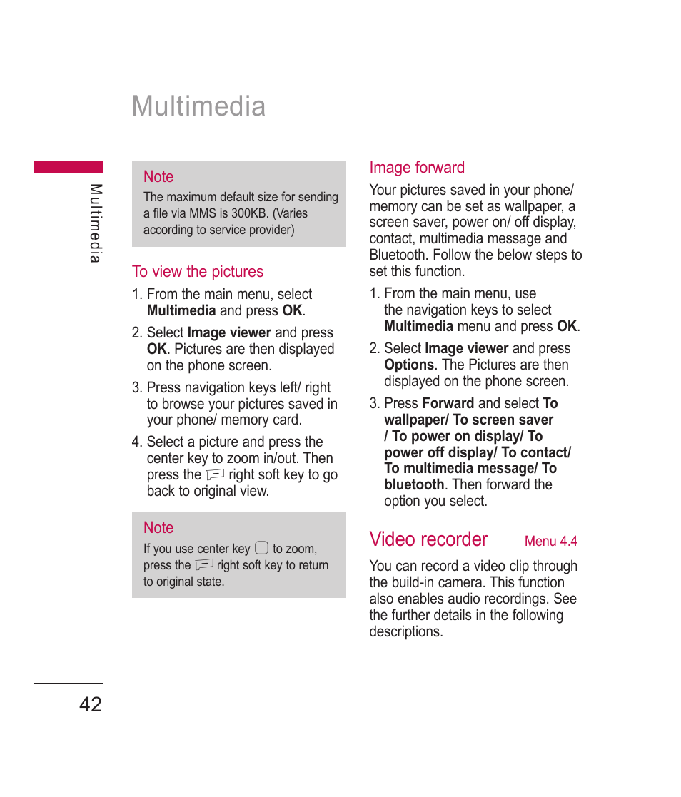Multimedia, Video recorder | LG BLUETOOTH QDID B013918 KP199 User Manual | Page 142 / 226