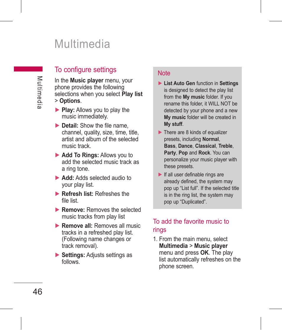 Multimedia | LG BLUETOOTH QDID B013918 KP199 User Manual | Page 146 / 226