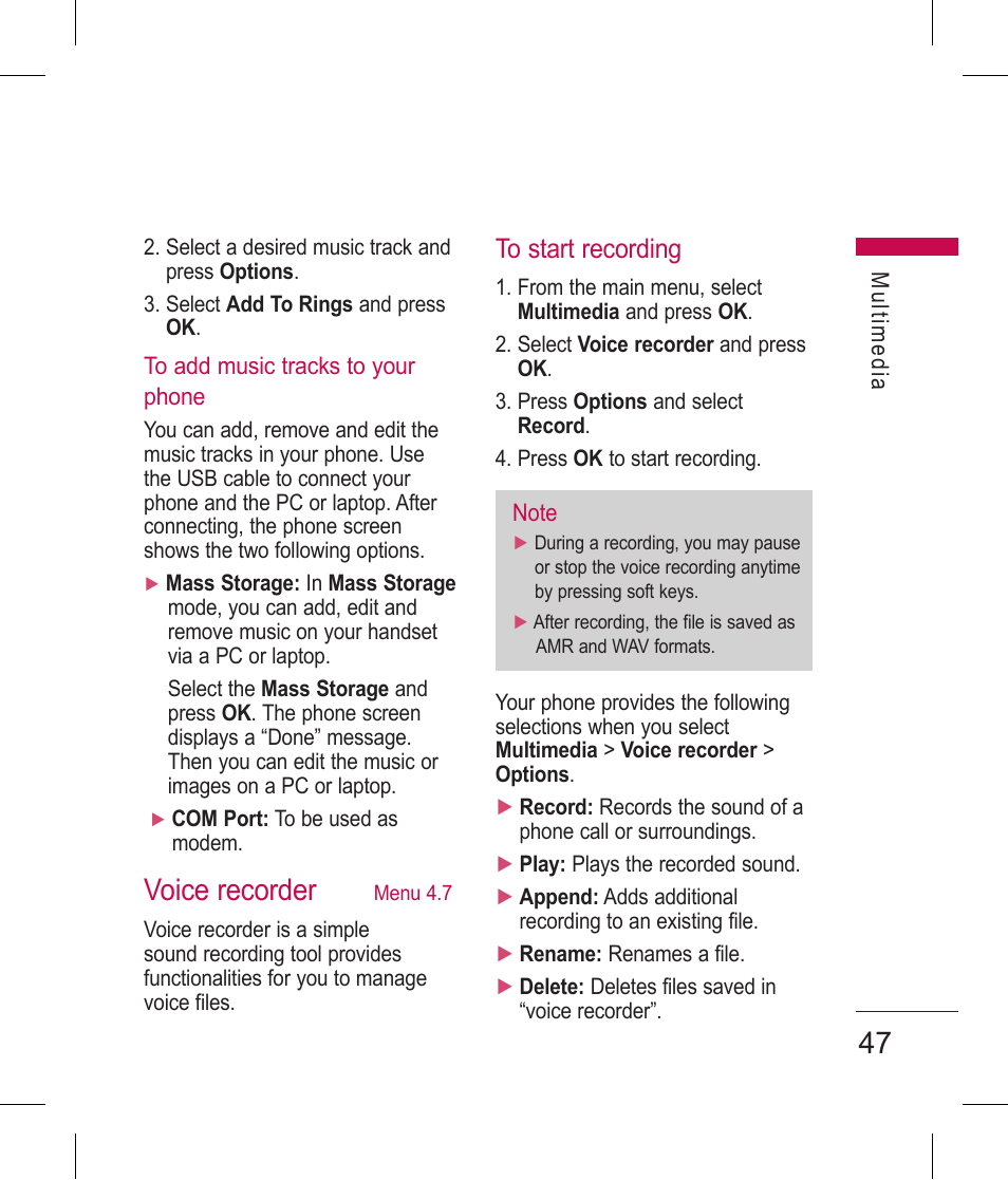 Voice recorder | LG BLUETOOTH QDID B013918 KP199 User Manual | Page 147 / 226