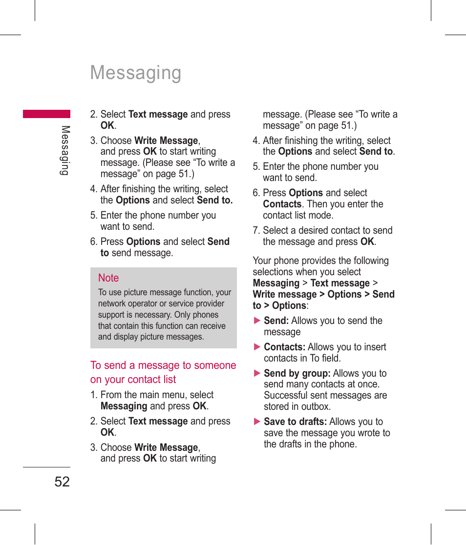 Messaging | LG BLUETOOTH QDID B013918 KP199 User Manual | Page 152 / 226