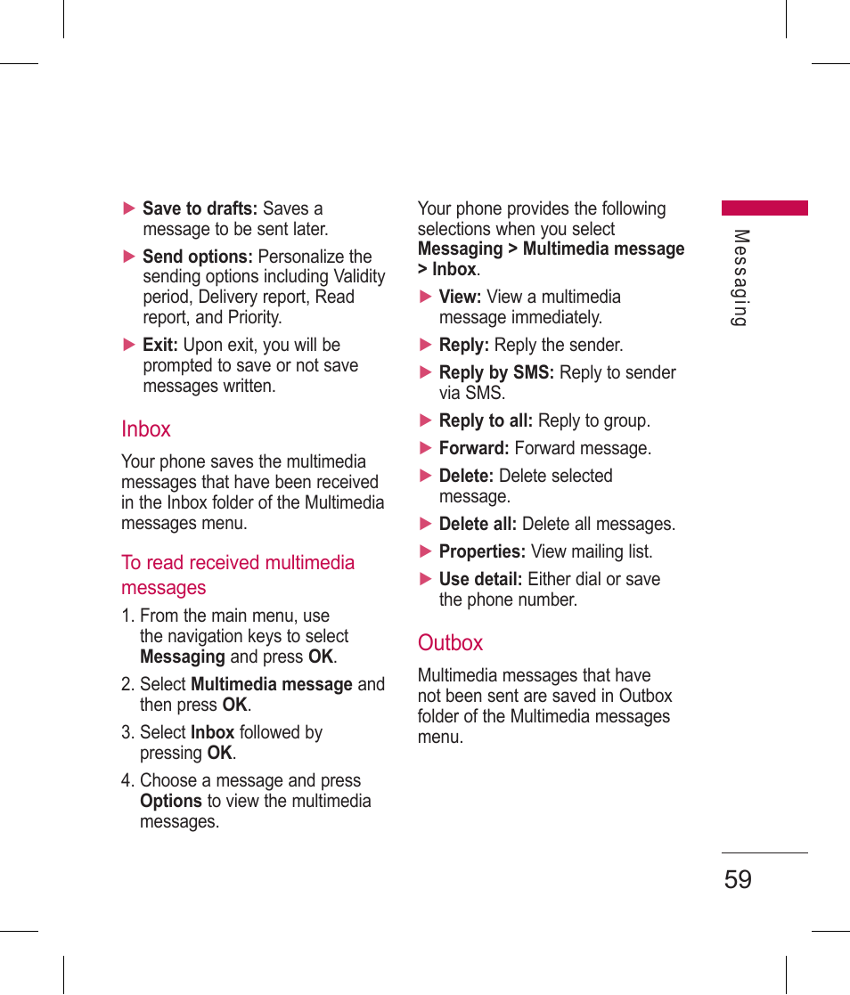 Inbox, Outbox | LG BLUETOOTH QDID B013918 KP199 User Manual | Page 159 / 226