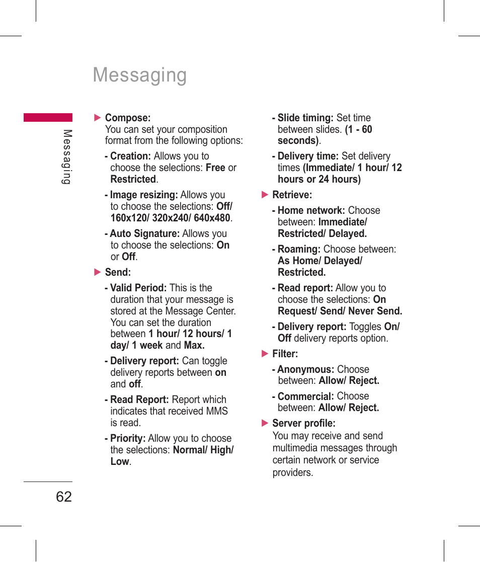 Messaging | LG BLUETOOTH QDID B013918 KP199 User Manual | Page 162 / 226