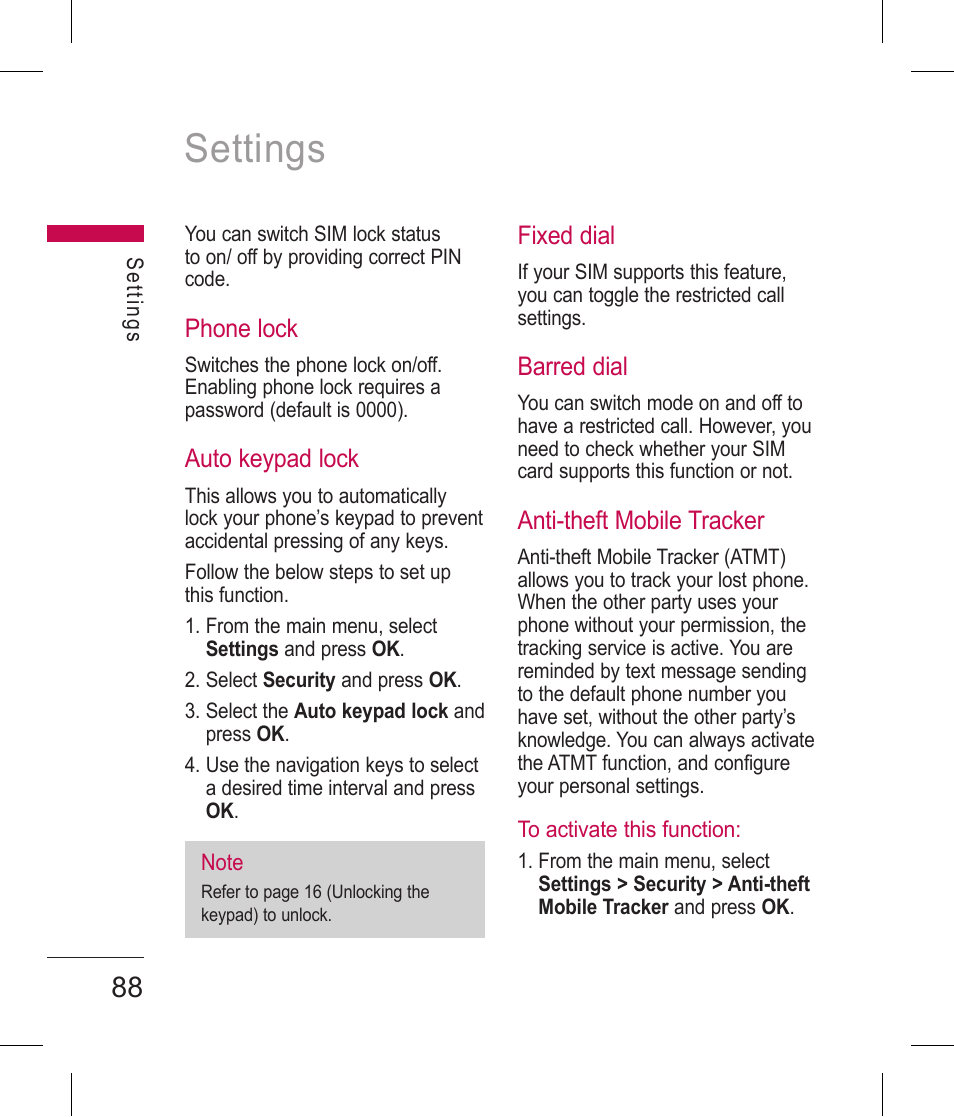 Settings | LG BLUETOOTH QDID B013918 KP199 User Manual | Page 188 / 226