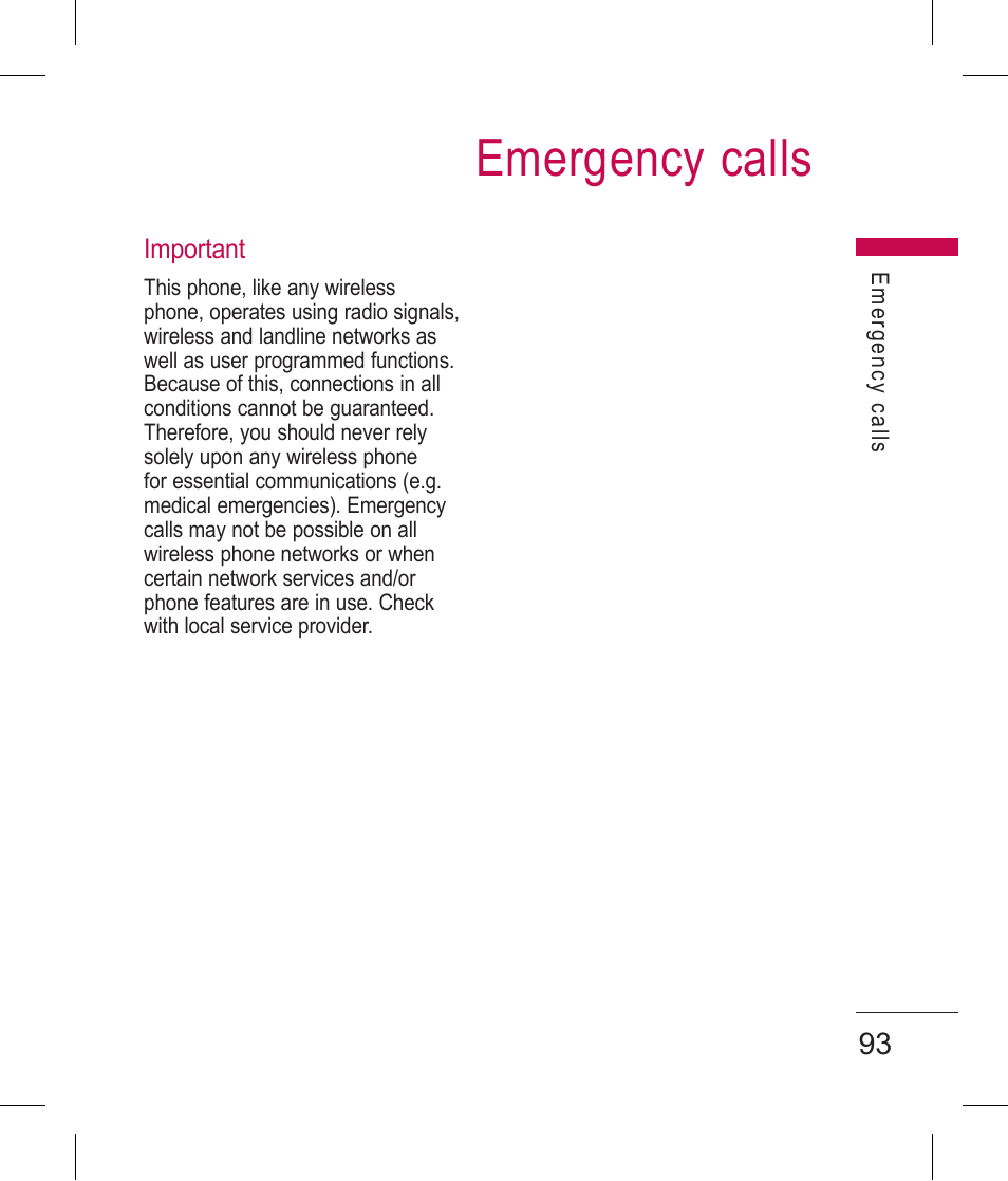 Emergency calls | LG BLUETOOTH QDID B013918 KP199 User Manual | Page 193 / 226