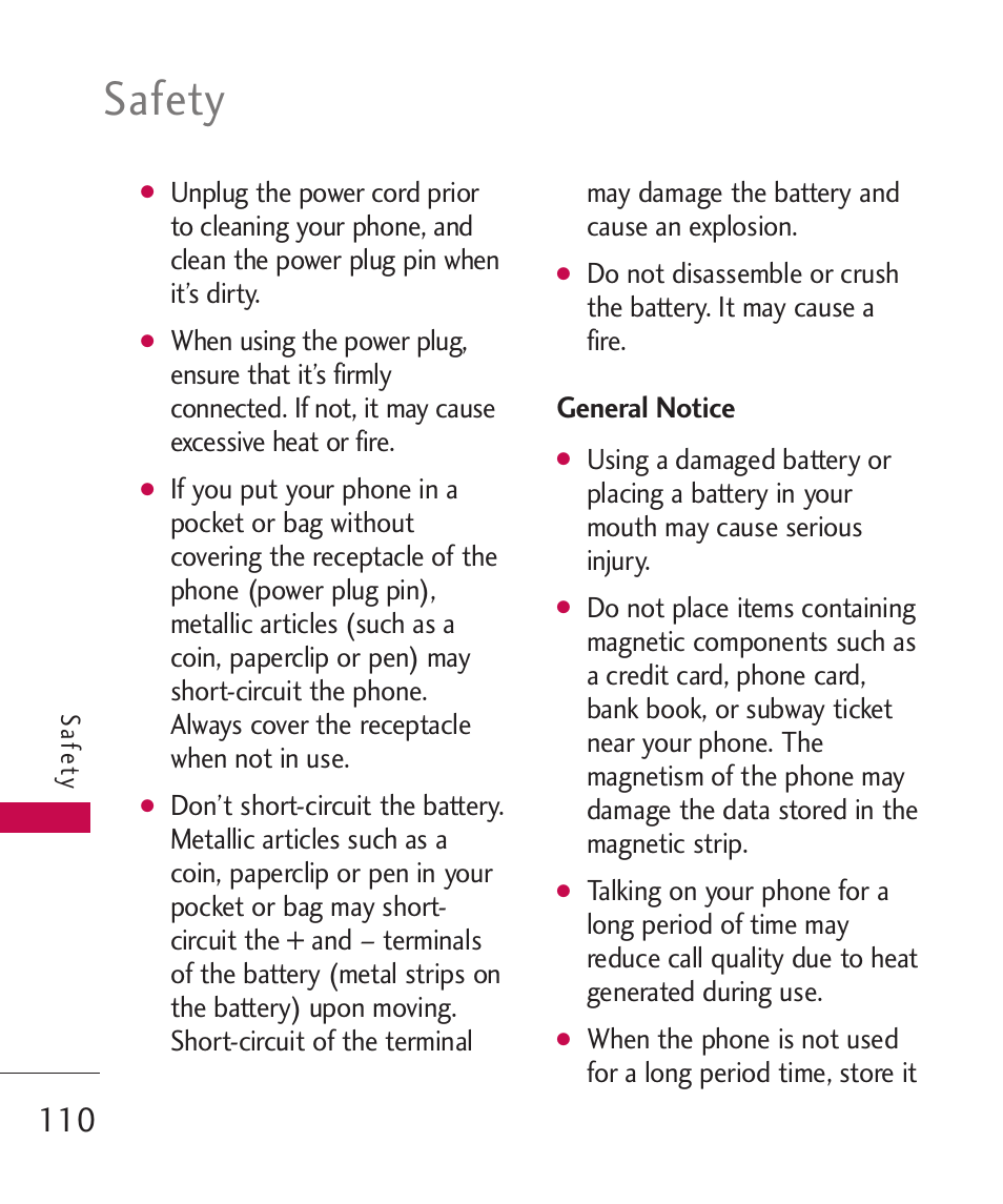 General notice, Safety | LG Bliss MMBB0345401(1.0) User Manual | Page 112 / 143