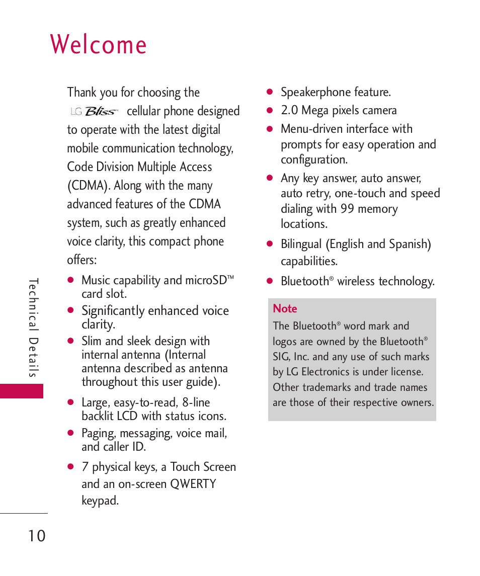 Welcome, Significantly enhanced voice clarity | LG Bliss MMBB0345401(1.0) User Manual | Page 12 / 143