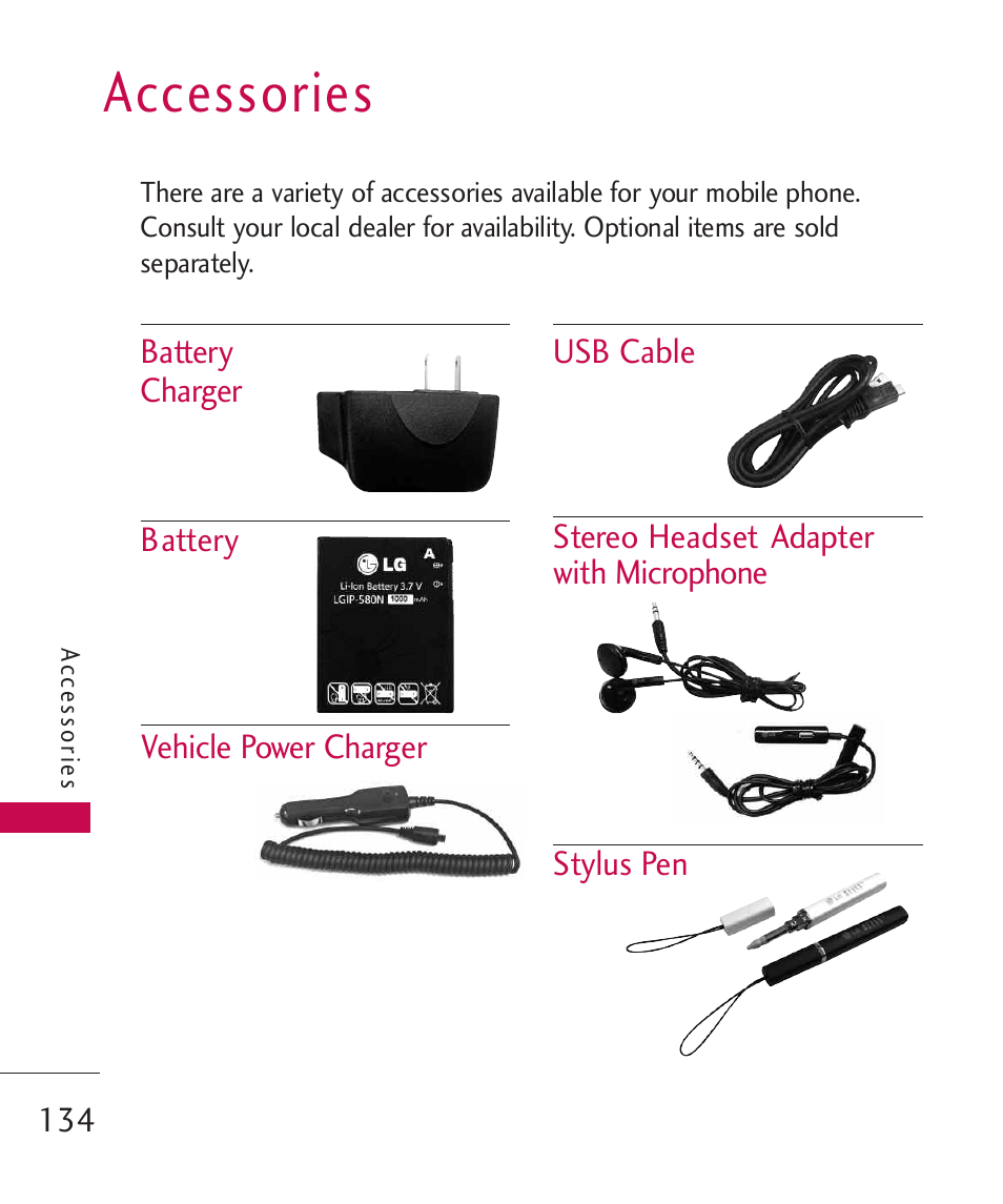 Accessories | LG Bliss MMBB0345401(1.0) User Manual | Page 136 / 143