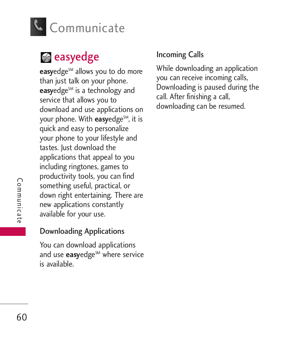 Easyedge, Communicate | LG Bliss MMBB0345401(1.0) User Manual | Page 62 / 143