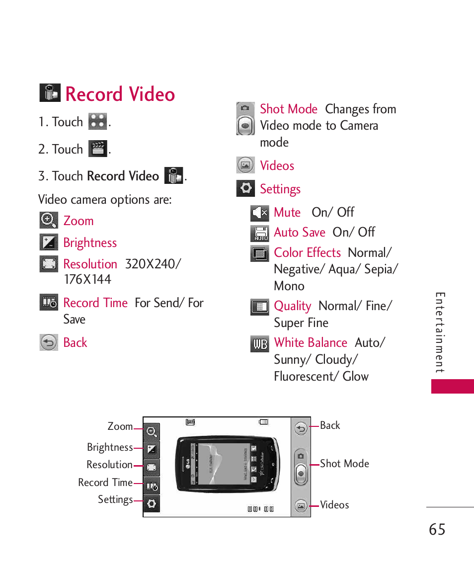 Record video | LG Bliss MMBB0345401(1.0) User Manual | Page 67 / 143