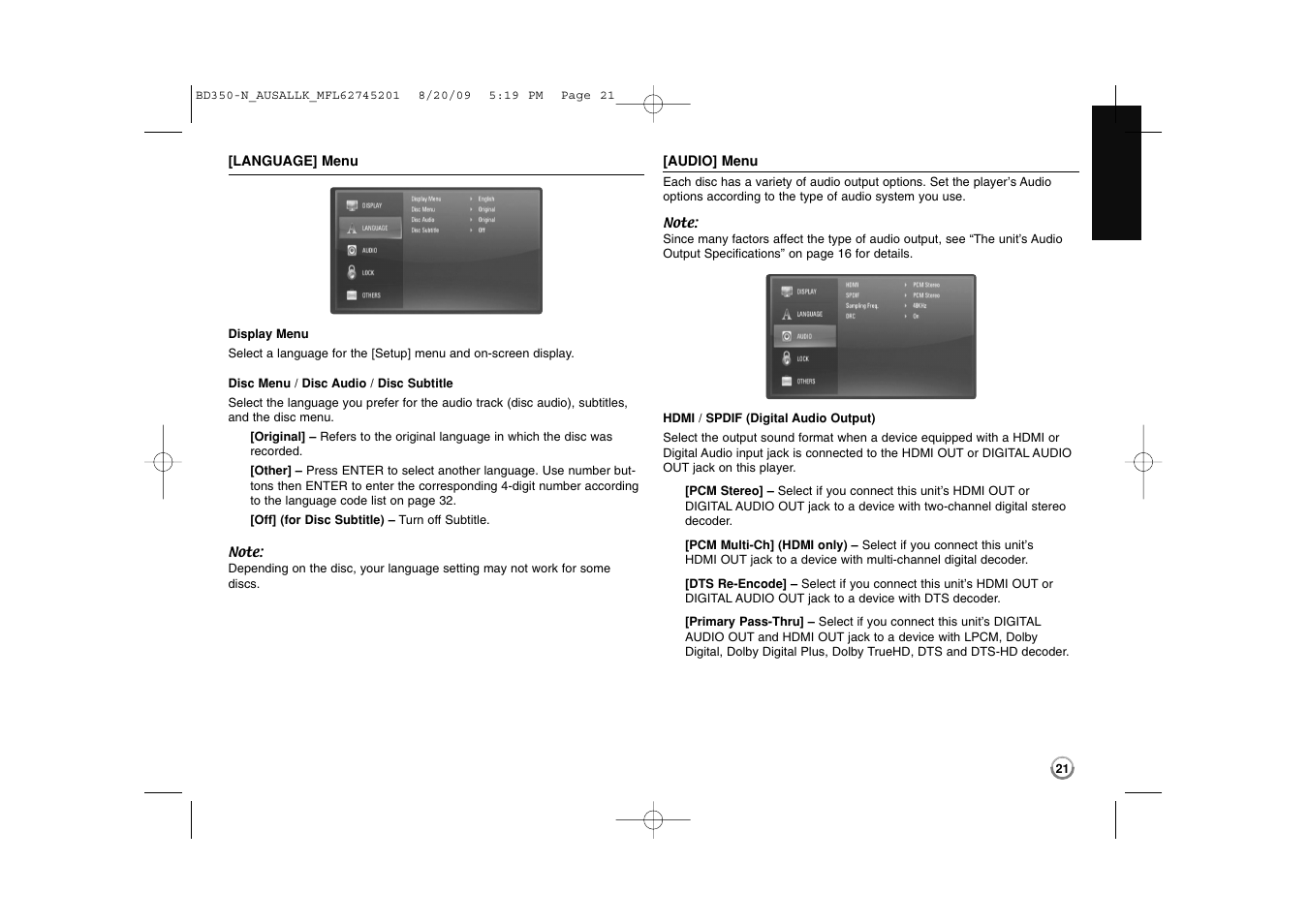 LG BD270 User Manual | Page 21 / 36