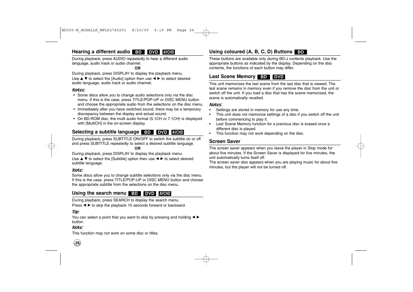 LG BD270 User Manual | Page 26 / 36