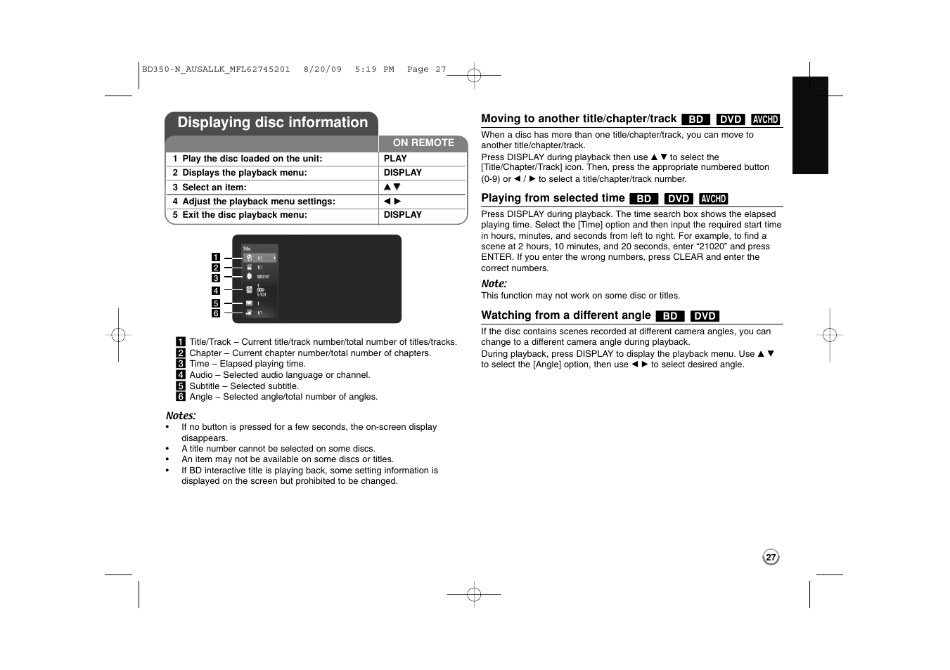 Displaying disc information | LG BD270 User Manual | Page 27 / 36
