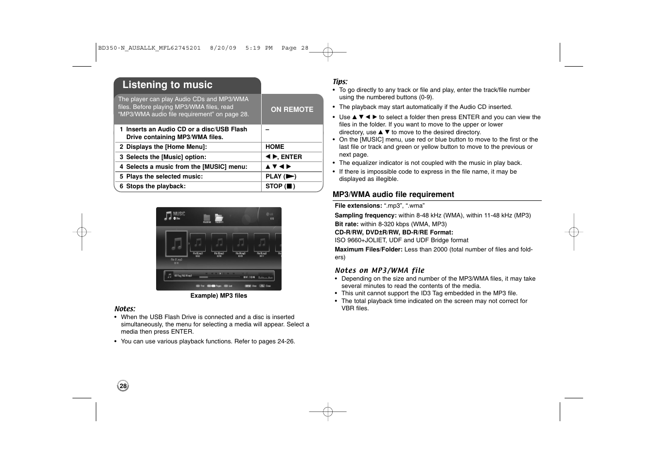 Listening to music | LG BD270 User Manual | Page 28 / 36