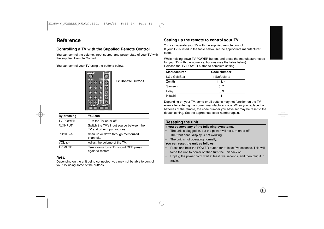 Reference | LG BD270 User Manual | Page 31 / 36