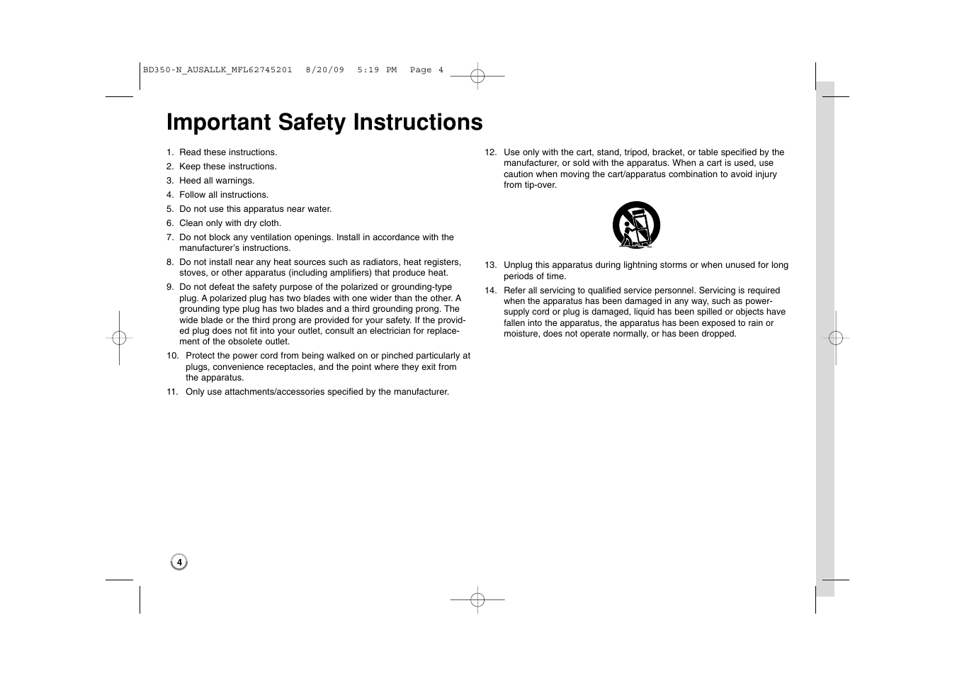 Important safety instructions | LG BD270 User Manual | Page 4 / 36