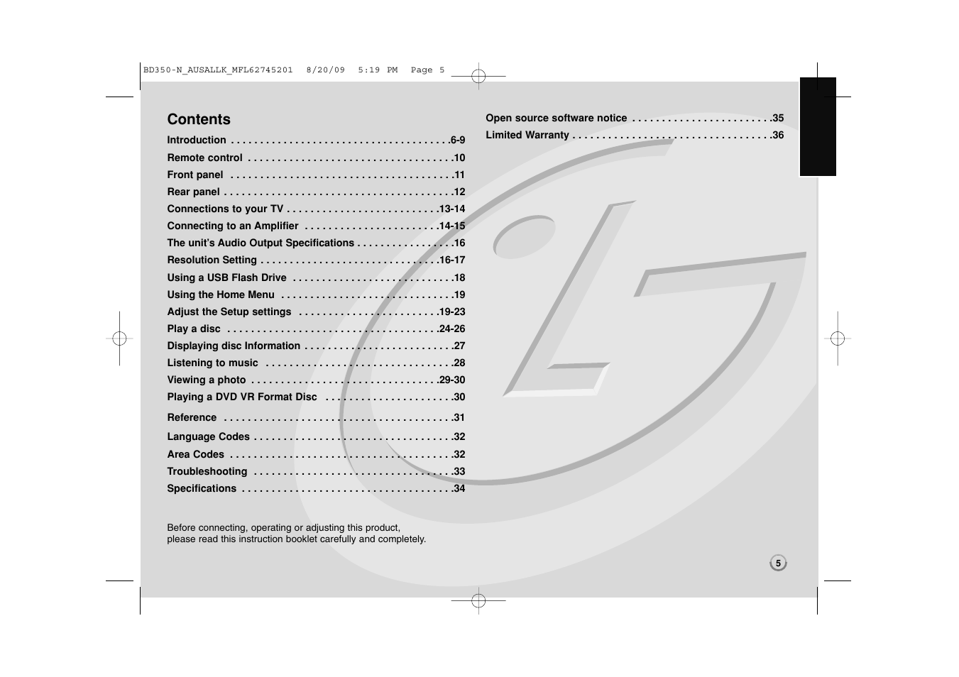 LG BD270 User Manual | Page 5 / 36