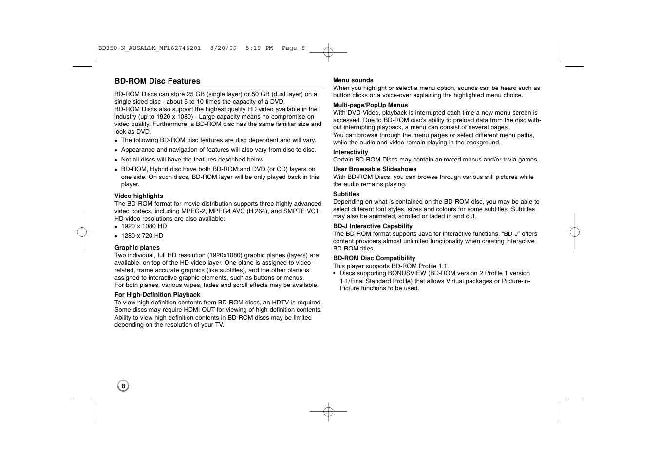 LG BD270 User Manual | Page 8 / 36
