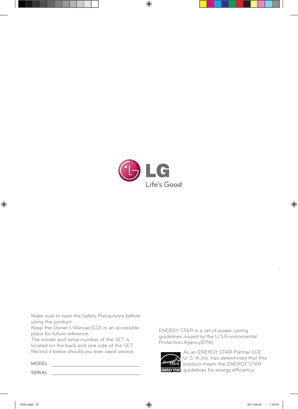 LG CINEMA 3D MONITOR D2342P User Manual | Page 24 / 24