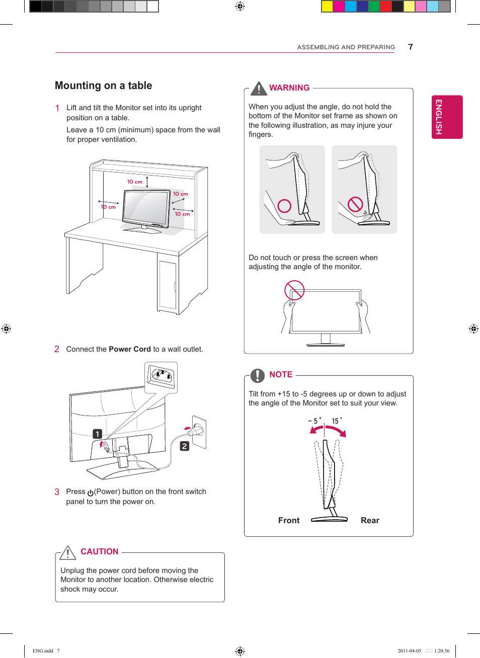 Mounting on a table | LG CINEMA 3D MONITOR D2342P User Manual | Page 7 / 24